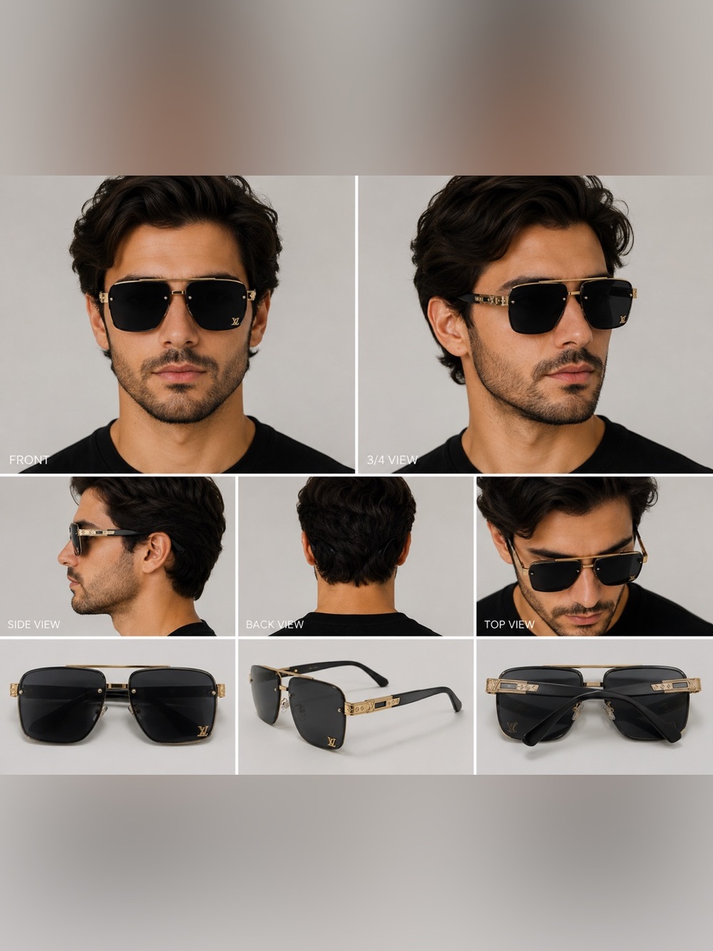 Louis Vuitton Black and Gold Square-Edge Sunglasses